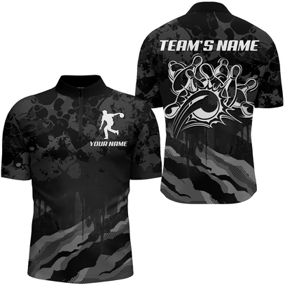 Men Bowling Quarter-Zip Shirt Custom Camo Bowling Jersey Bowling Team League Shirt BDT285