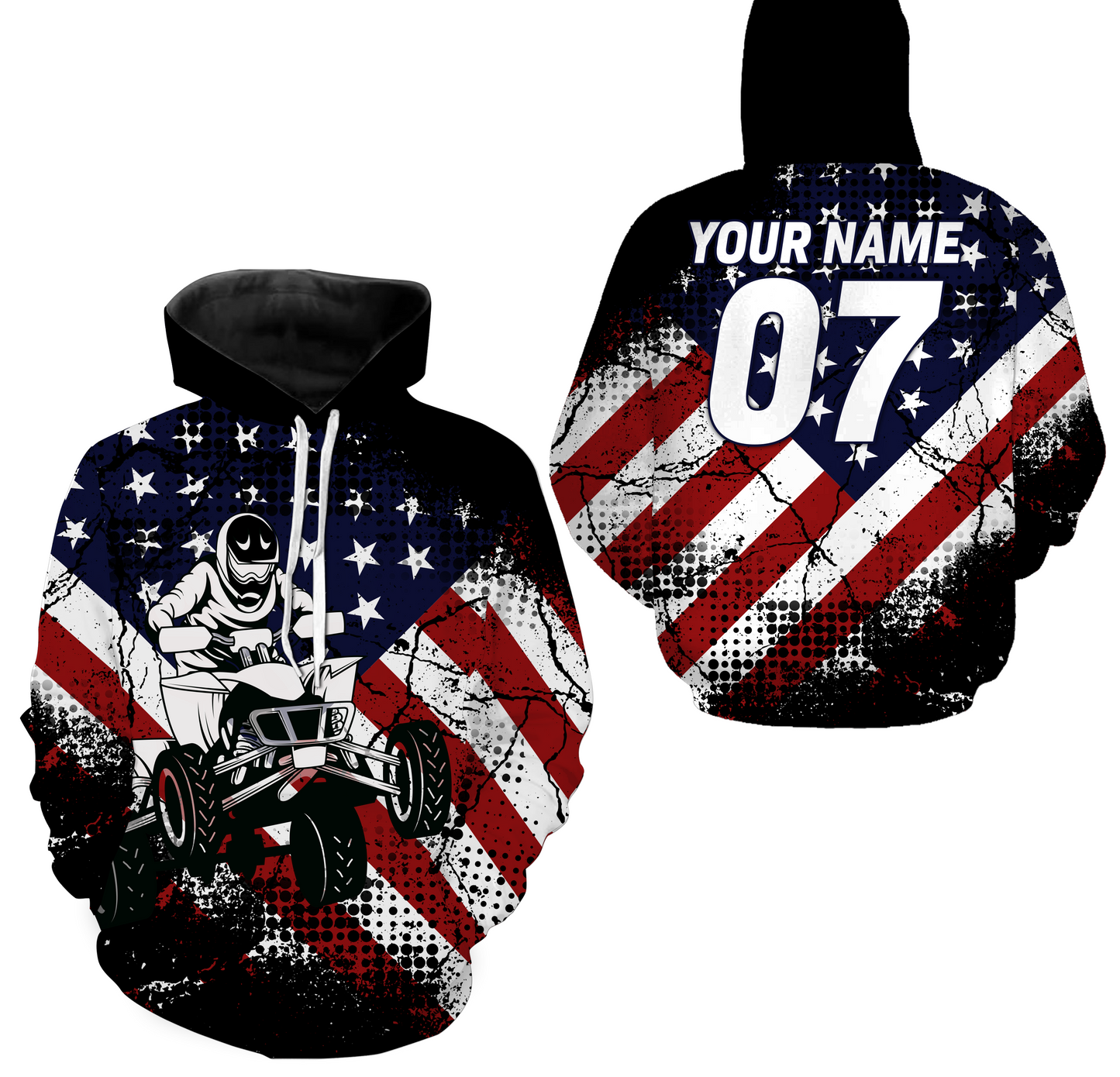 Custom ATV Motocross Hoodie Patriotic Men Women American Flag Quad Bike Hooded Jersey PDT911