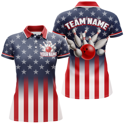 Custom American Flag Bowling Shirt For Men & Women Polo Bowling Team Jersey Patriotic BDT480