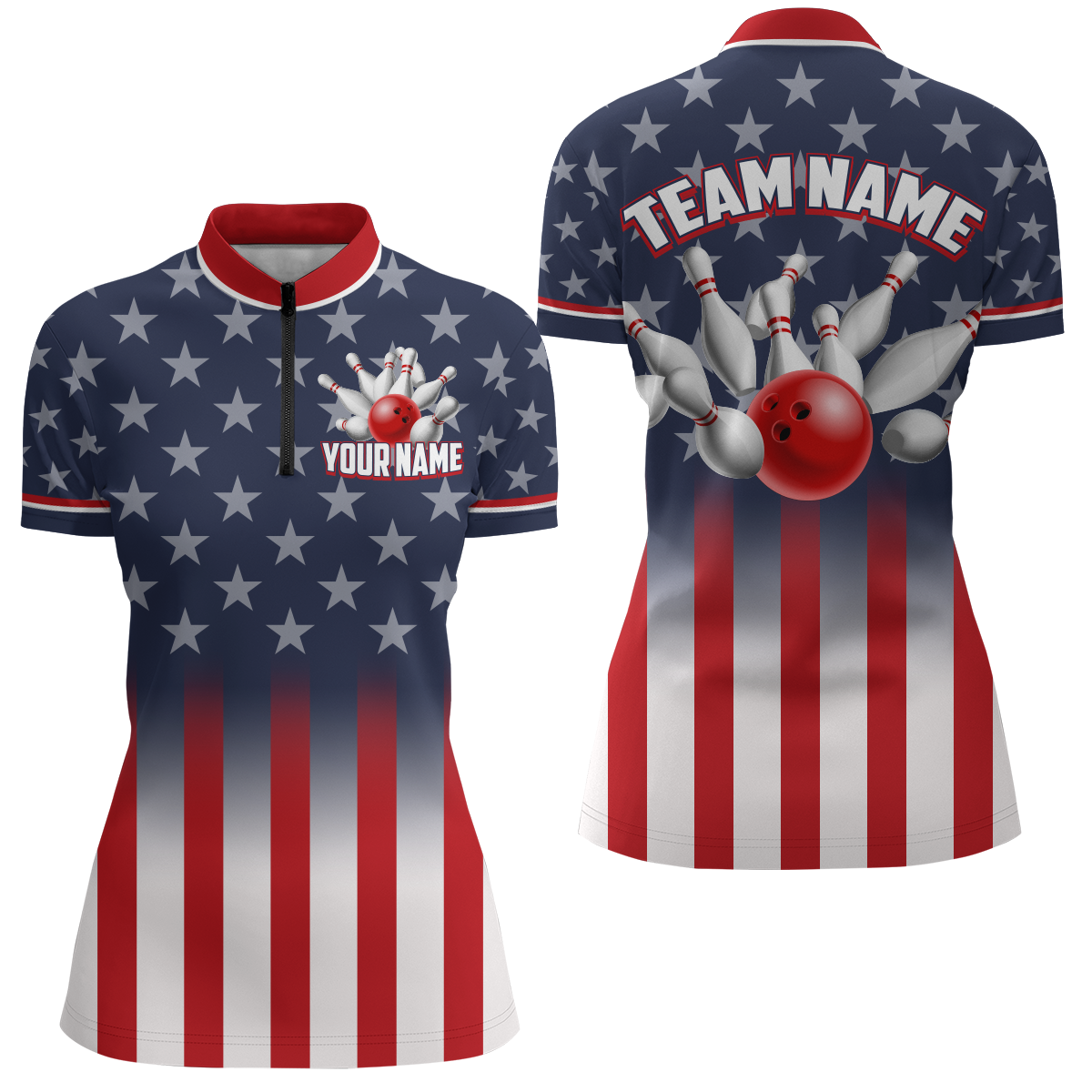 Custom American Flag Bowling Shirt For Men & Women 1/4 Bowling Team Jersey Patriotic BDT480