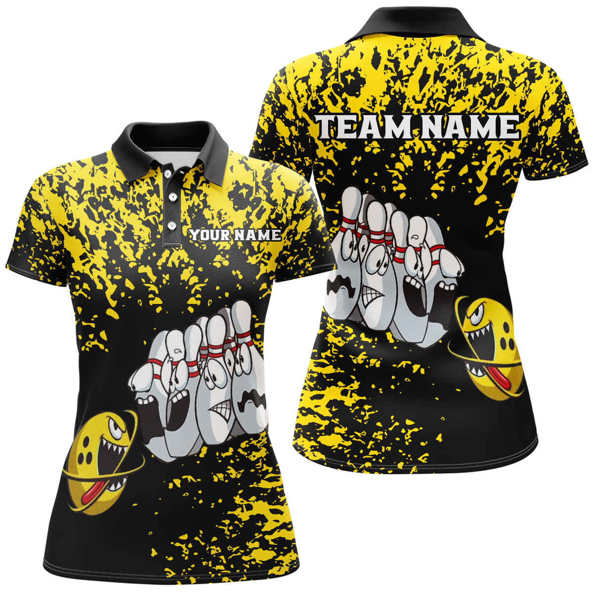 Custom Funny Bowling Shirt For Men Women Yellow Black Bowling Team Jersey Polo BDT495