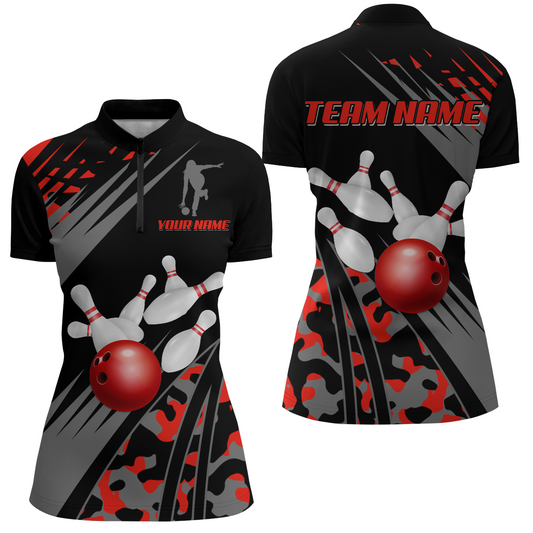 Custom Bowling Jerseys Men Women Bowling Shirt Red Camo Bowling Team Shirt Polo BDT595