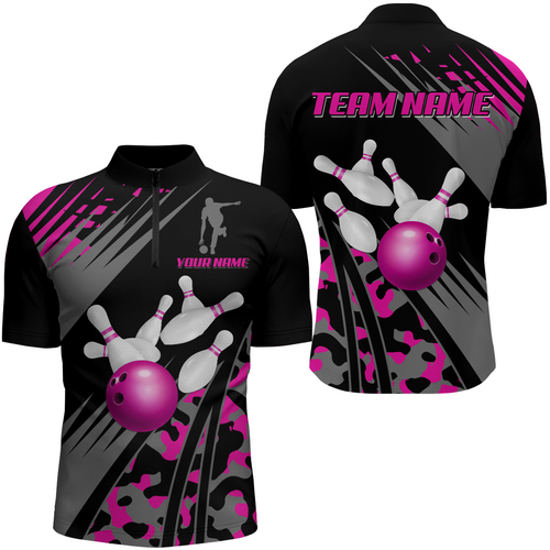 Custom Bowling Jerseys Men Women Bowling Shirt Pink Camo Bowling Team Shirt Quarter-Zip BDT595