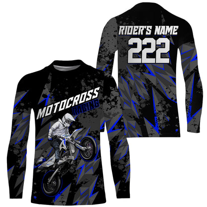 Custom Motocross Jersey Kid Men Women UPF30+ Blue Dirt Bike Shirt MX Riding Off-Road Motorcycle PDT628