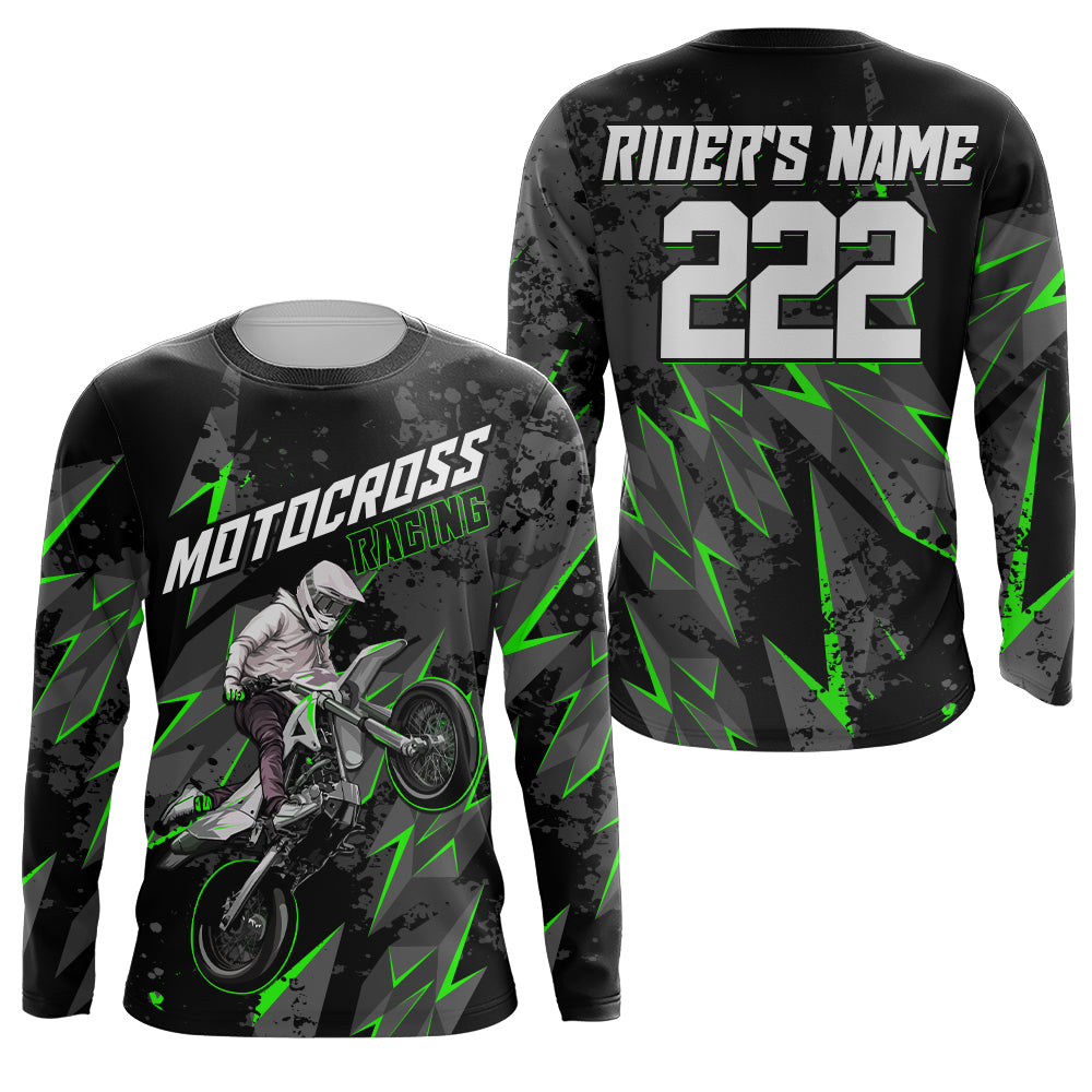 Custom Motocross Jersey Kid Men Women UPF30+ Green Dirt Bike Shirt MX Riding Off-Road Motorcycle PDT628