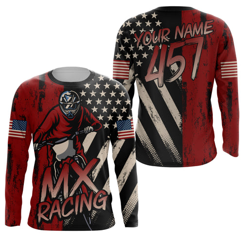 American Flag Motocross Jersey Kid Men UPF30+ Custom Dirt Bike Shirt MX Racing Off-Road Motorcycle PDT627
