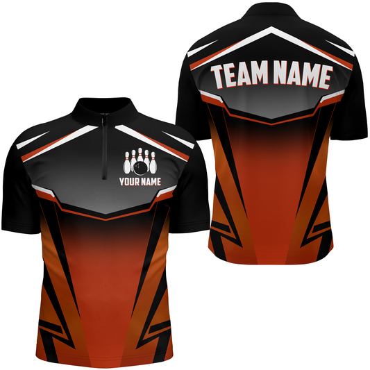 Custom Bowling Shirts Men & Women Orange Bowling Team Jersey Unisex 1/4 Zip Bowling Uniform BDT530