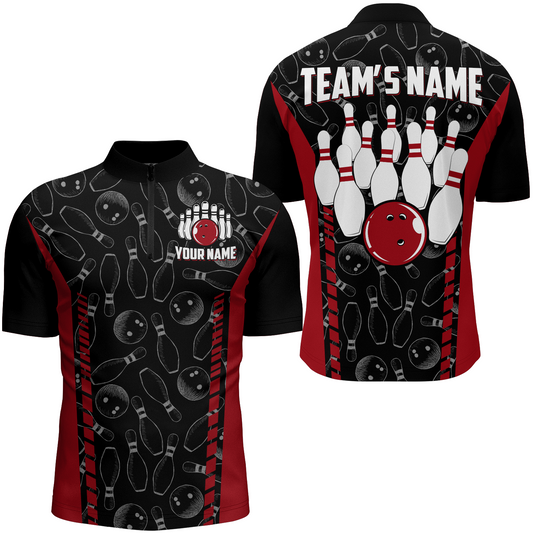 Custom Bowling Jersey For Men Seamless Pattern Bowling Shirt Team Bowling Quarter-Zip Shirt BDT302