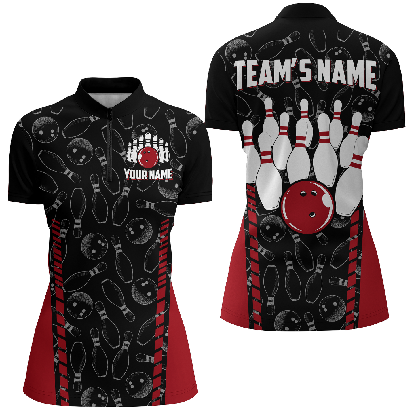 Custom Bowling Jersey For Women Seamless Pattern Bowling Shirt Team Bowling Quarter-Zip Shirt BDT302