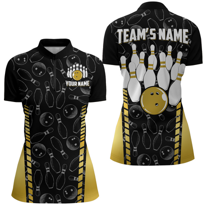 Custom Bowling Jersey For Women Seamless Pattern Bowling Shirt Team Bowling Quarter-Zip Shirt BDT302