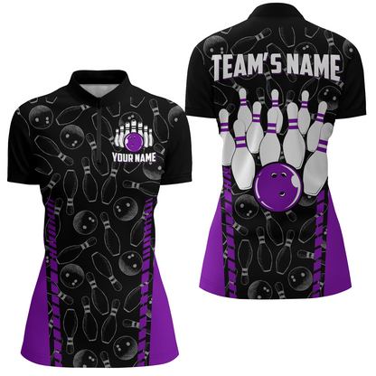 Custom Bowling Jersey For Women Seamless Pattern Bowling Shirt Team Bowling Quarter-Zip Shirt BDT302