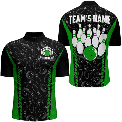 Custom Bowling Jersey For Men Seamless Pattern Bowling Shirt Team Bowling Quarter-Zip Shirt BDT302