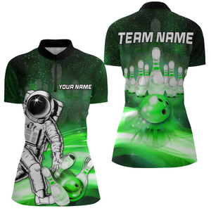 Astronaut Green Bowling Shirts Men & Women Personalized Bowling Team Jersey Unisex Quarter-Zip BDT532