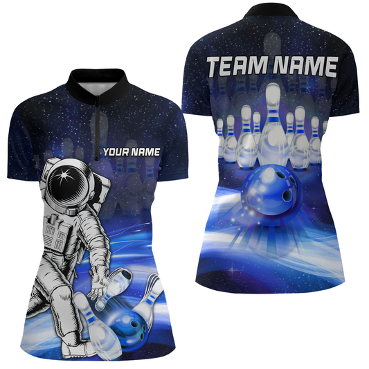 Astronaut Blue Bowling Shirts Men & Women Personalized Bowling Team Jersey Unisex Quarter-Zip BDT532