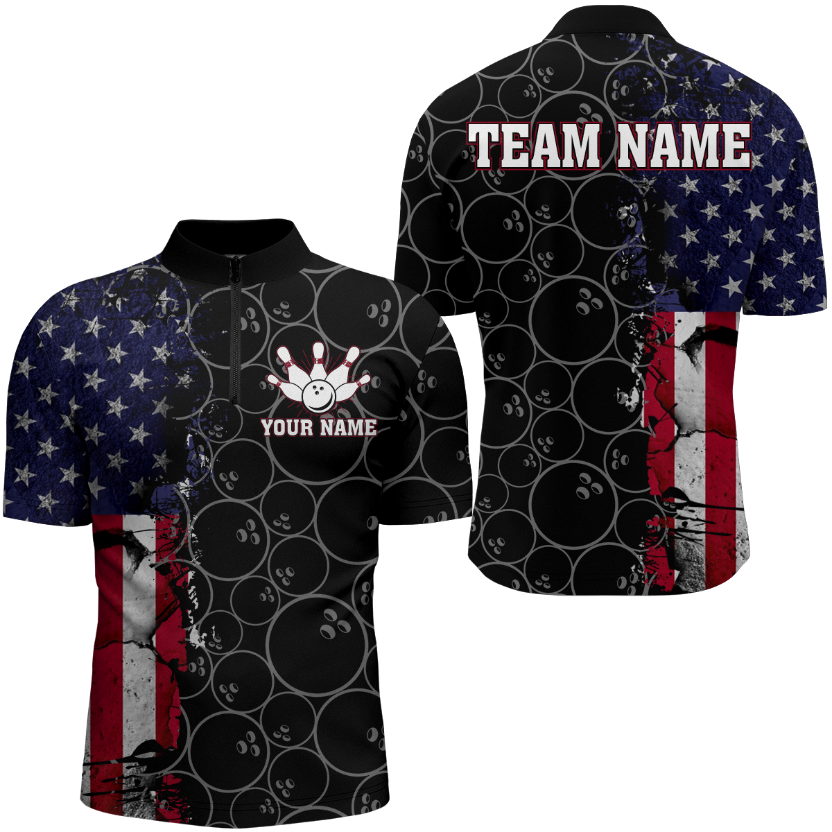 American Flag Bowling Jerseys For Men & Women Custom Bowling Polo & Quarter-Zip Shirt BDT413