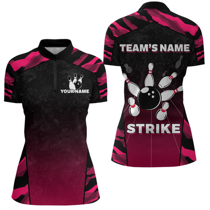 Camo Bowling Shirt Women Custom Bowling Quarter-Zip Shirt Strike Bowling Team Jersey BDT328