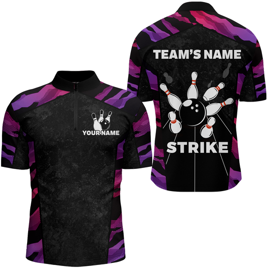 Red And Purple Bowling Shirts For Men Women Custom Bowling Quarter-Zip Shirts Team Bowling Jersey BDT448