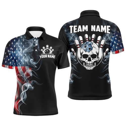 Custom Skull Bowling Shirts For Men Women American Flag Bowling Jersey Team BDT507