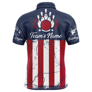 American Flag Bowling Polo Shirt For Men Custom Bowling Team Jersey Navy Bowling Shirt BDT244