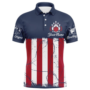 American Flag Bowling Polo Shirt For Men Custom Bowling Team Jersey Navy Bowling Shirt BDT244