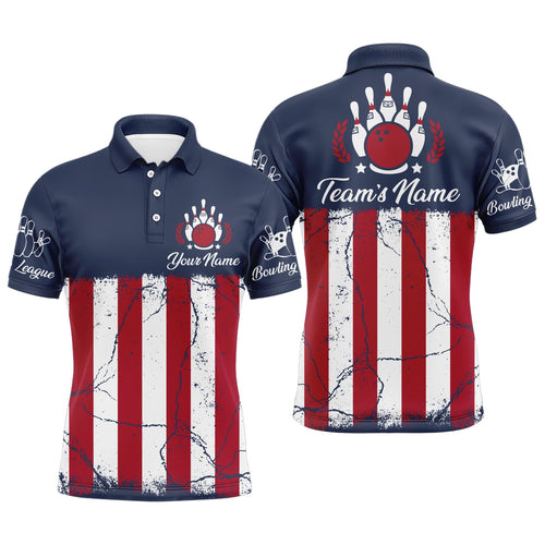 American Flag Bowling Polo Shirt For Men Custom Bowling Team Jersey Navy Bowling Shirt BDT244