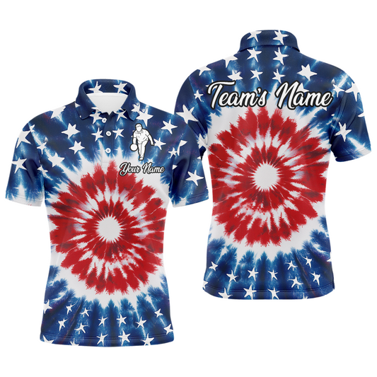 Custom American Bowling Polo Shirt For Men & Women Tie Dye Bowling Team Jersey Patriotic BDT543