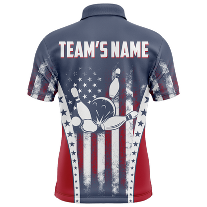 American Bowling Jersey For Men Custom Navy Bowling Shirt Team Bowling Polo Shirt BDT316