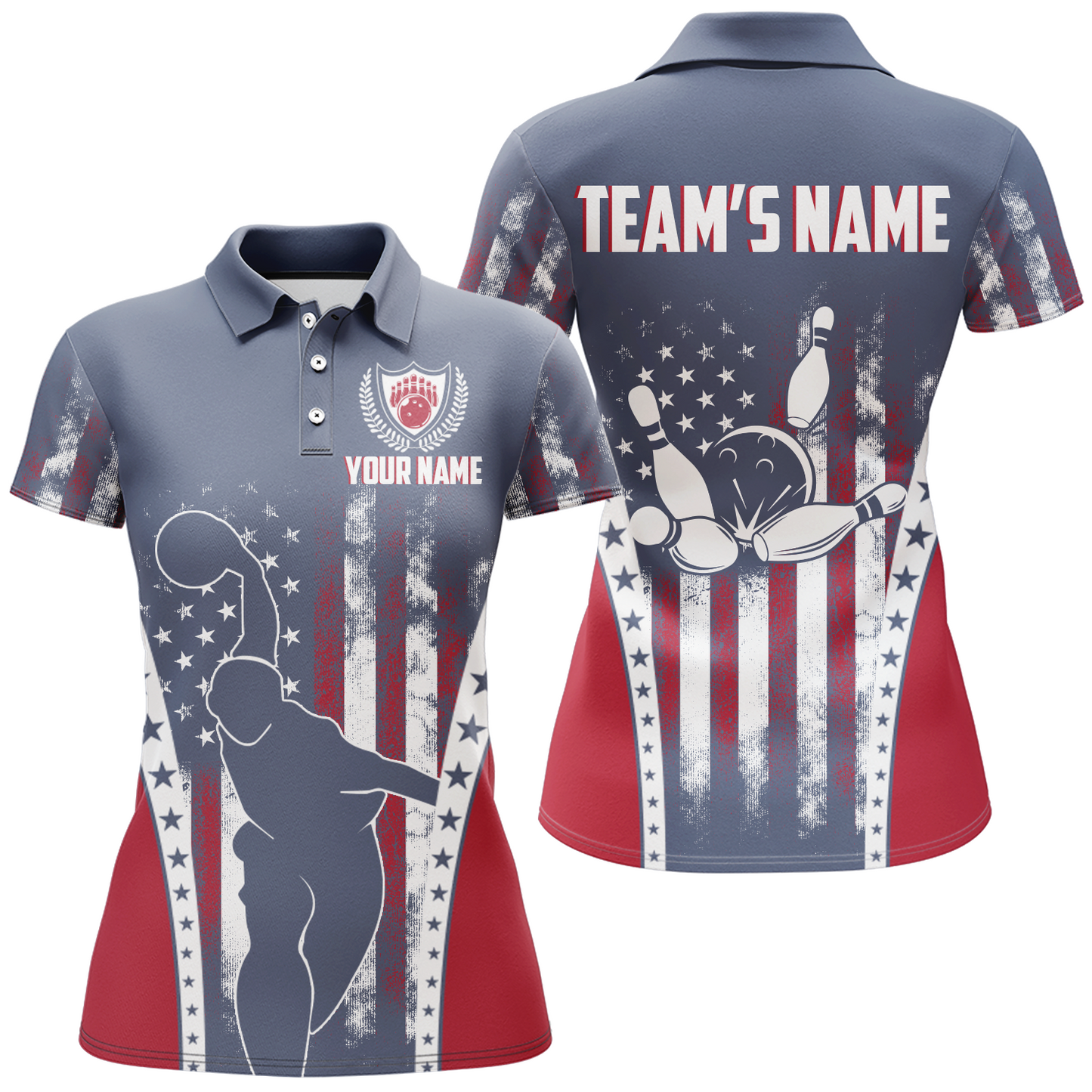 American Bowling Jersey For Women Custom Navy Bowling Shirt Team Bowling Polo Shirt BDT316