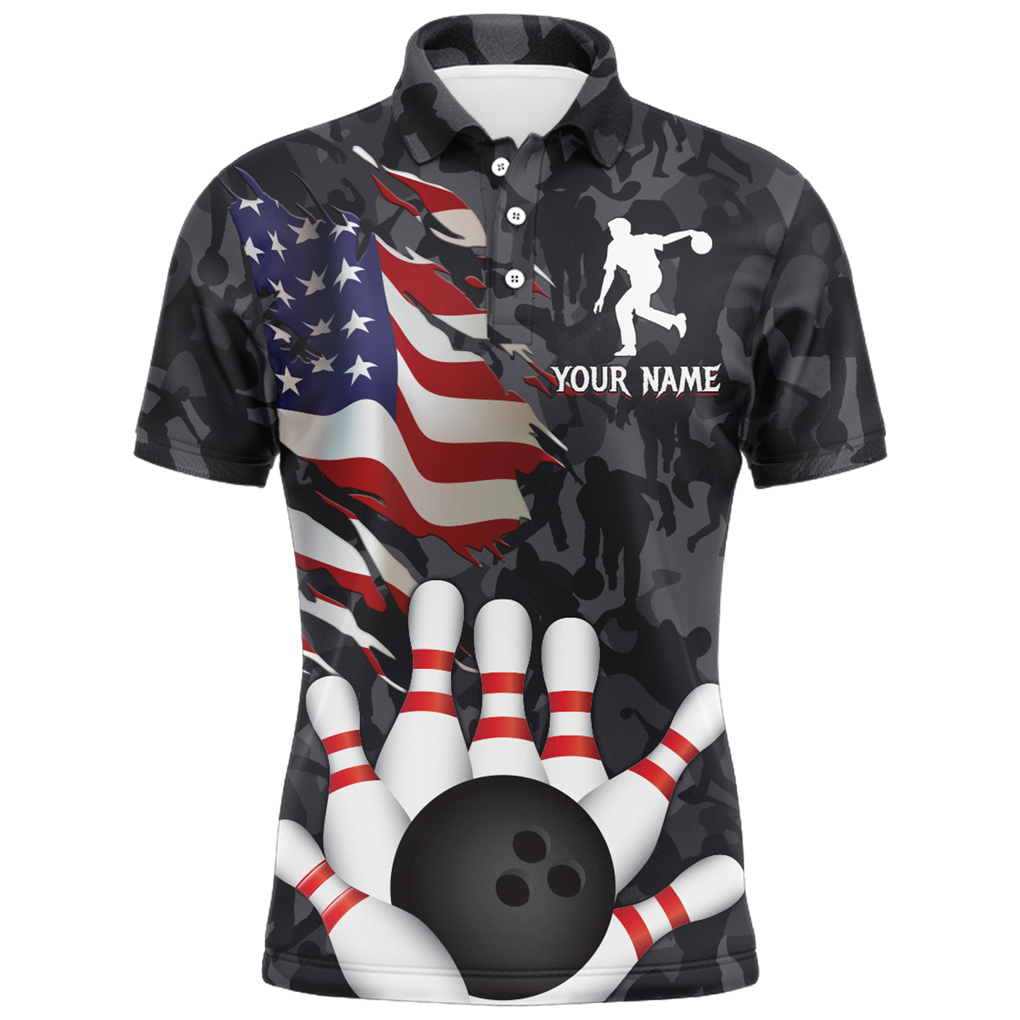 Camo Bowling Shirt Men Custom American Bowling Jersey Team League Bowling Polo Shirt BDT325