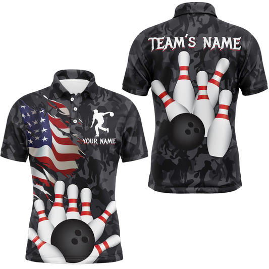 Camo Bowling Shirt Men Custom American Bowling Jersey Team League Bowling Polo Shirt BDT325