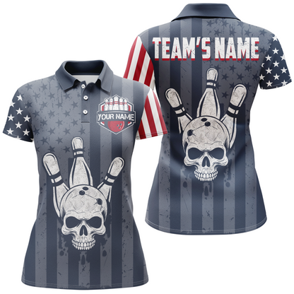 American Flag Bowling Shirt Women Skull Bowling Jersey Team Custom Bowling Polo Shirt BDT379