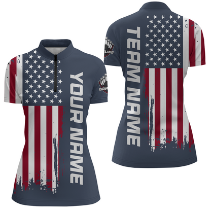 American Flag Bowling Shirt Men Women Custom Bowling Quarter-Zip Shirt Team Bowling Jersey BDT420