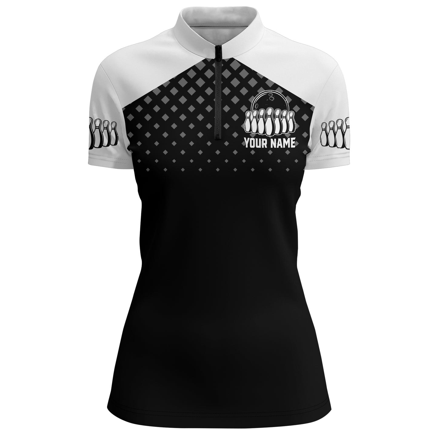 Black&White Bowling Quarter-Zip Shirt For Women Custom Bowling Jersey Ladies Bowling Team Shirt BDT139