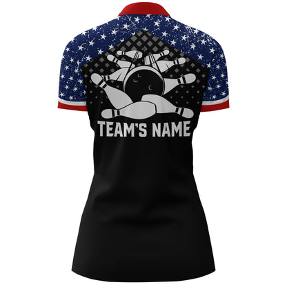 Patriotic Bowling Quarter-Zip Shirt Women Personalized Ladies Bowling Team Jersey USA Bowling Shirt BDT143