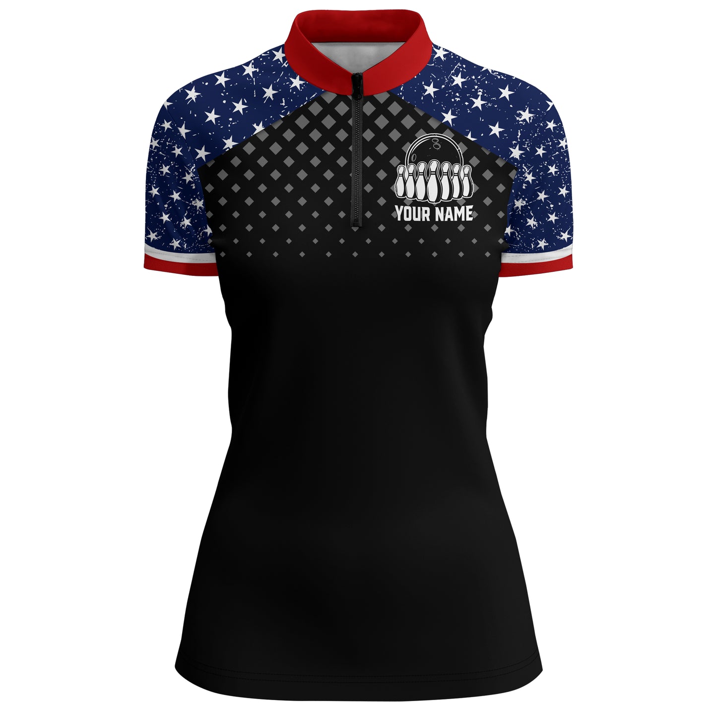 Patriotic Bowling Quarter-Zip Shirt Women Personalized Ladies Bowling Team Jersey USA Bowling Shirt BDT143