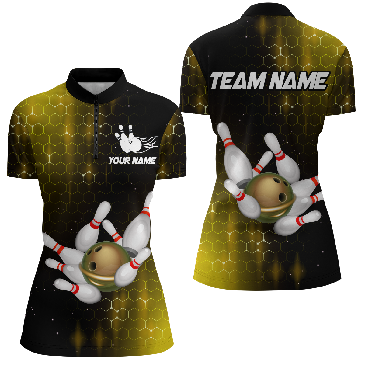 Personalized Yellow Bowling Shirts Men Women Bowling Team Jersey Bowling 1/4 Zip Shirt BDT488