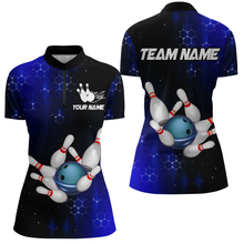 Load image into Gallery viewer, Personalized Blue Bowling Shirts Men Women Bowling Team Jersey Bowling 1/4 Zip Shirt BDT488
