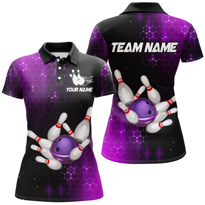 Personalized Purple Bowling Shirts Men Women Bowling Team Jersey Bowling Polo Shirt BDT488
