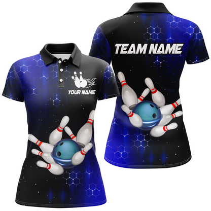 Personalized Blue Bowling Shirts Men Women Bowling Team Jersey Custom Bowling Polo Shirt BDT488