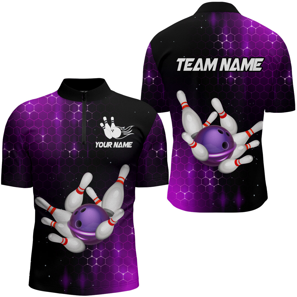 Personalized Purple Bowling Shirts Men Women Bowling Team Jersey Bowling 1/4 Zip Shirt BDT488