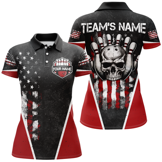 Skull Bowling Polo Shirt Personalized American Bowling Team Jersey for Men & Women BDT475