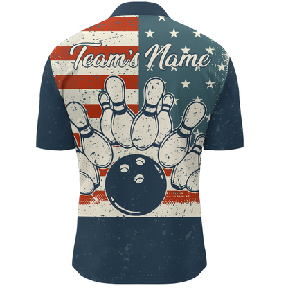 Navy Bowling Shirt Men American Bowling Jersey Team League Custom Bowling Quarter-Zip Shirt BDT279