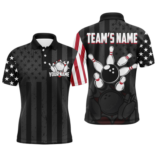 Custom American Bowling Shirt For Men Black Bowling Jersey Team League Bowling Polo Shirt BDT334