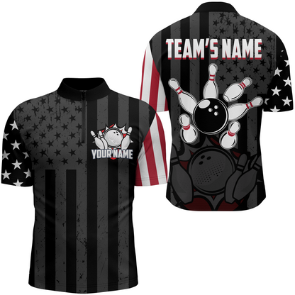 Custom American Bowling Shirt For Men Black Bowling Jersey Team League Bowling 1/4 Zip Shirt BDT334