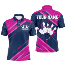 Load image into Gallery viewer, Custom Navy&amp;Pink Bowling Shirt For Men &amp; Women Bowling Team Jersey Polo Bowling Shirts Unisex BDT581