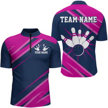 Load image into Gallery viewer, Custom Navy&amp;Pink Bowling Shirt For Men &amp; Women Bowling Team Jersey 1/4 Zip Bowling Shirts Unisex BDT581