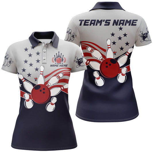 American Flag Bowling Polo Shirts For Women Custom Bowling Team League Jersey For Ladies BDT185