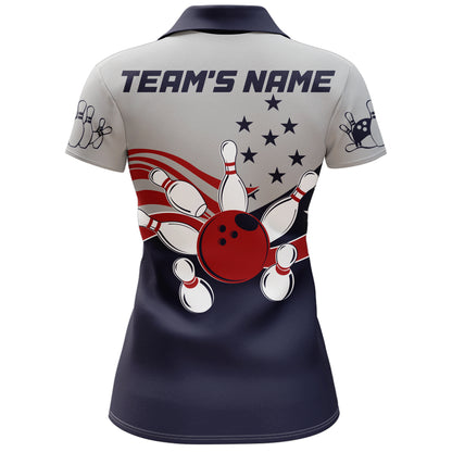 American Flag Bowling Polo Shirts For Women Custom Bowling Team League Jersey For Ladies BDT185