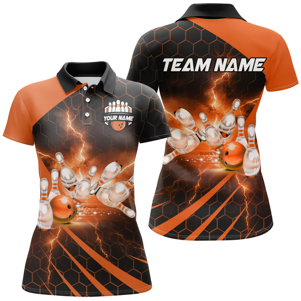 Custom Bowling Jersey For Couples Orange Bowling Polo Shirts For Men And Women BDT491