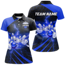 Load image into Gallery viewer, Custom Bowling Jersey For Couples Blue Bowling Polo Shirts For Men And Women BDT491